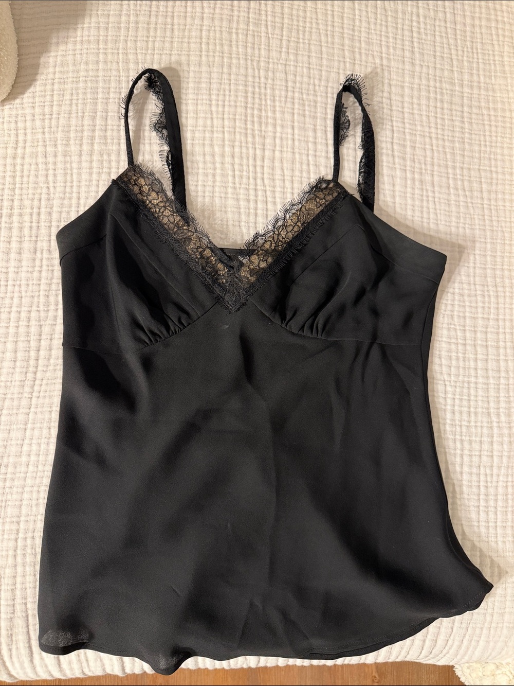 Diane Von Furstenberg Black Lace-Trim Silk Camisole